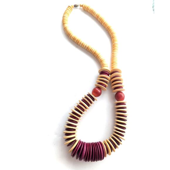 Vintage Estate Tribal Ethnic Boho Colored Wood Beaded Statement Necklace - Picture 3 of 3